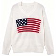 thumbnail image 5 of Zylanna Women's Knit Pullover, Warm V Neck American Flag Jacquard Long Sleeve Loose Fit Casual Sweater for Daily Wear White, 5 of 6