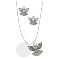 thumbnail image 1 of Delight Jewelry Acrylic 7/8" Disc Imitation Pearl Silver tone Guardian Angel Charm Necklace and Stud Earrings, 1 of 4