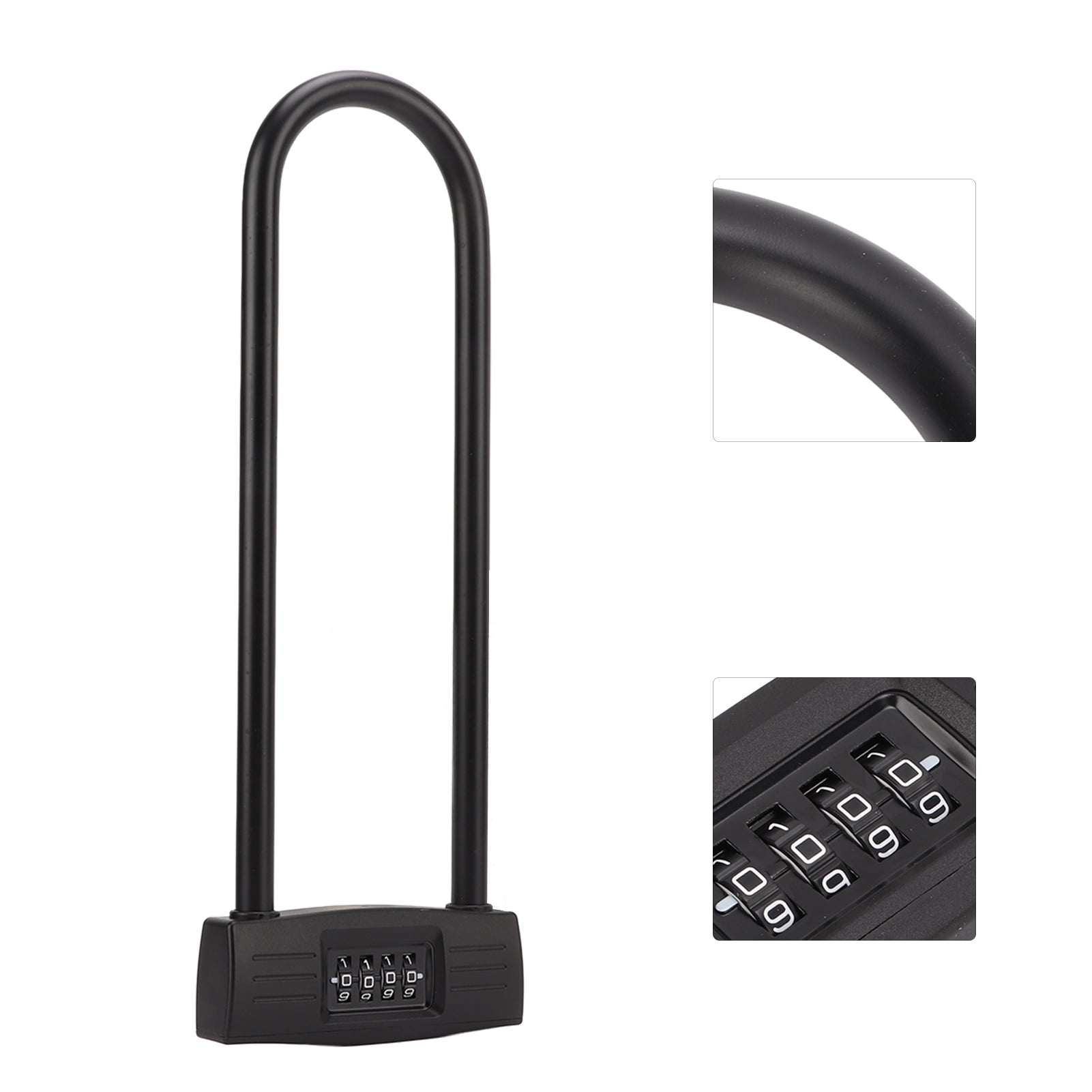 Rupoun Lengthen 4 Digit Combination U Lock Anti Theft Long Shackle Resettable Padlock for Bicycle, Motorcycle, and Electric Scooter, Black