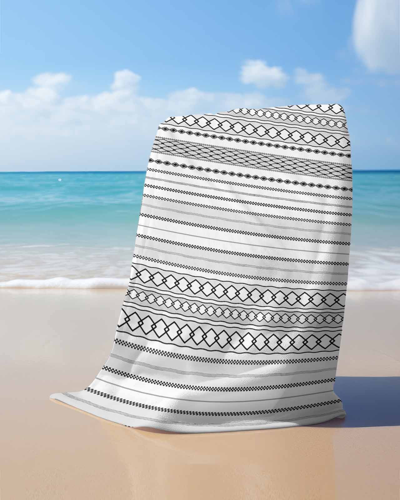 Black White Striped Beach Towels Oversized Super Absorbent, Modern Farmhouse Geometric Lightweight Bath Towel Quick Dry Sets For Bathroom/Pool/Rv Camping/Beach Play/Gym Room/Picnic 31"x62"