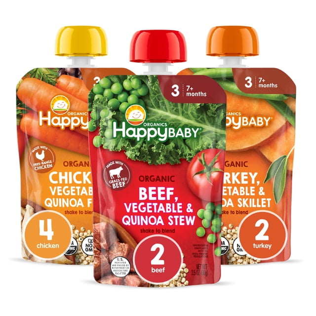 Puré orgánico para bebé Happy Baby Etapa 3, carnes y verduras, paquete variado