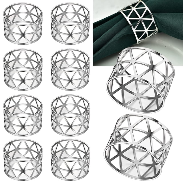 Paquete de 10 servilleteros de plata con huecos de metal, servilleteros universales, decoración de mesa, servilletero, anillo para boda, fiesta, cena, aniversario, fiesta navideña