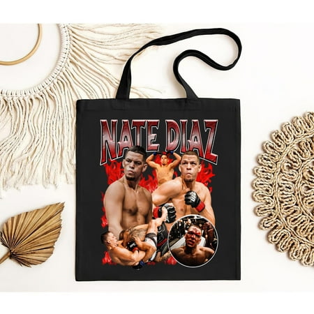 vintage Nate Diaz UFC MMA Black Crew Tote Bag S-  Soft and comfortable material  100% cotton.-TH15596