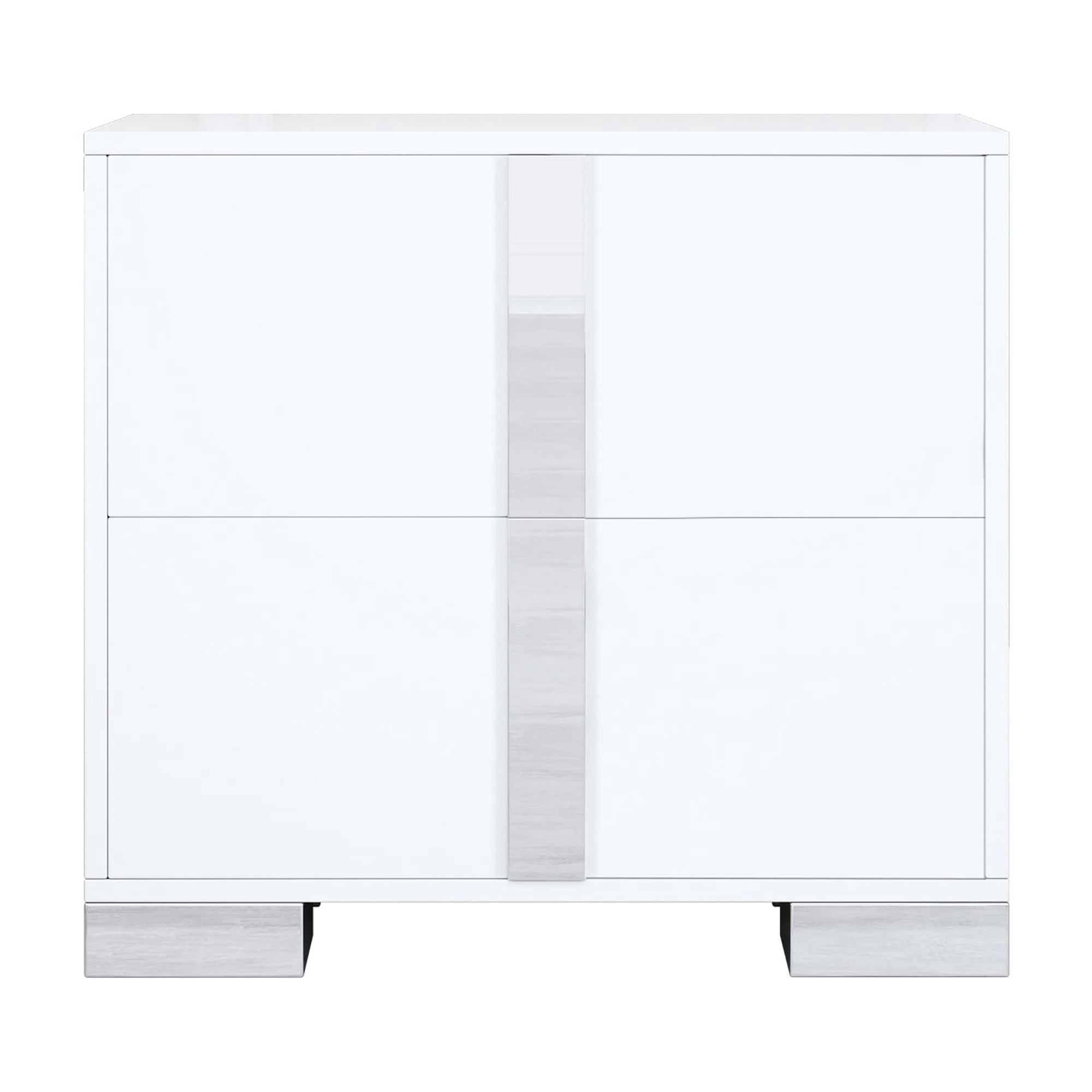 Euroco Wooden Nightstand with 2 Drawers & Metal Foot,Mirrored Bedside Table for Bedroom, Living Room,White