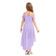 thumbnail image 2 of inlzdz Girls Elegant Off Shoulder Dress Pleated A-Line Asymmetric Chiffon Wedding Party Dresses Light Purple 10, 2 of 5