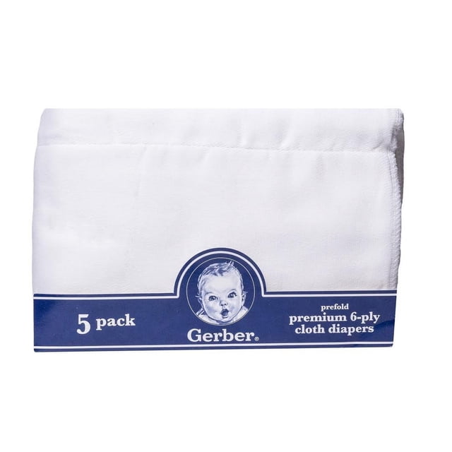 Pañales de tela Gerber Prefold Premium, 6 capas, 100% algodón, paquete de 5