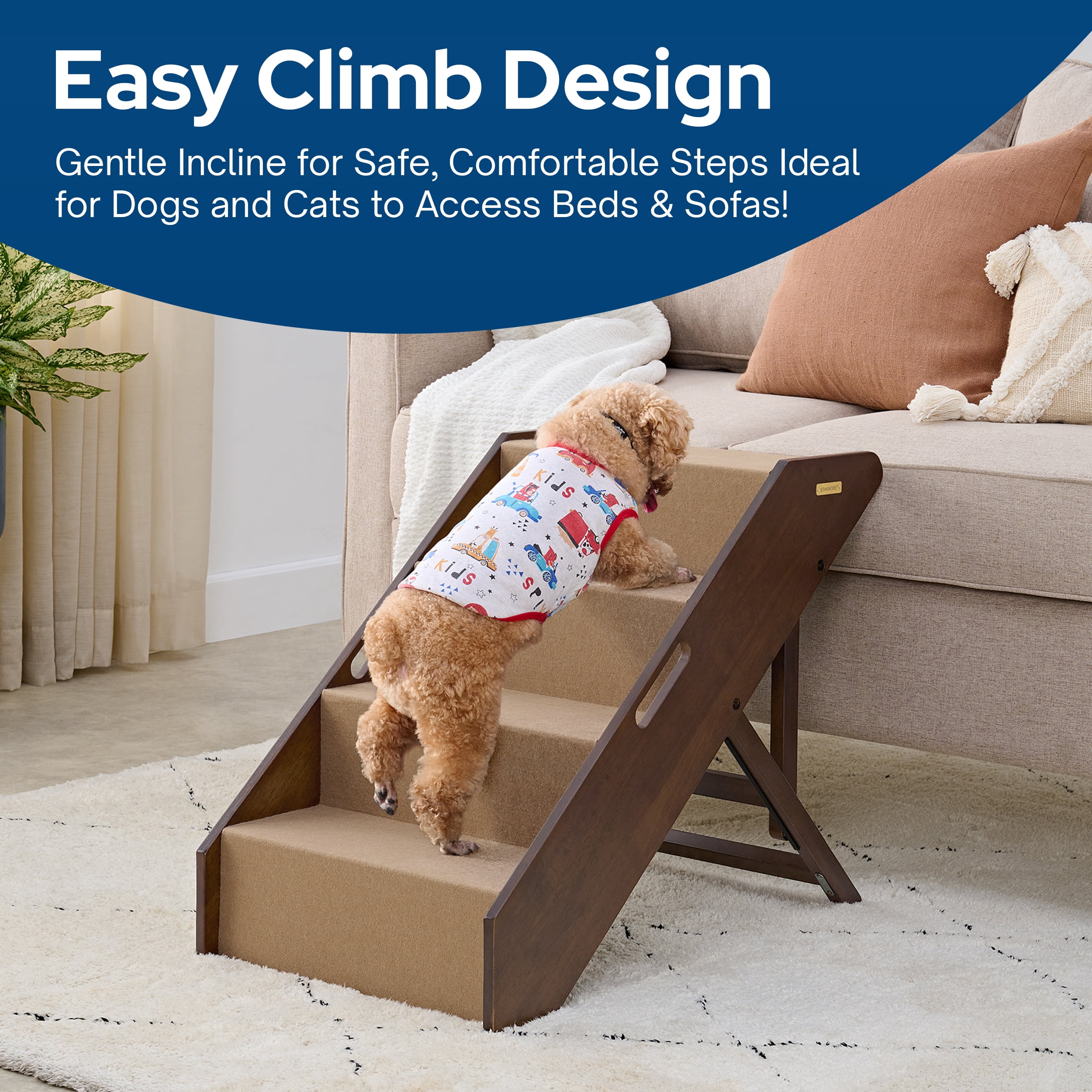 MECO Stakmore Foldable Pet Steps with Hardwood Construction, Espresso w/Brown Felt