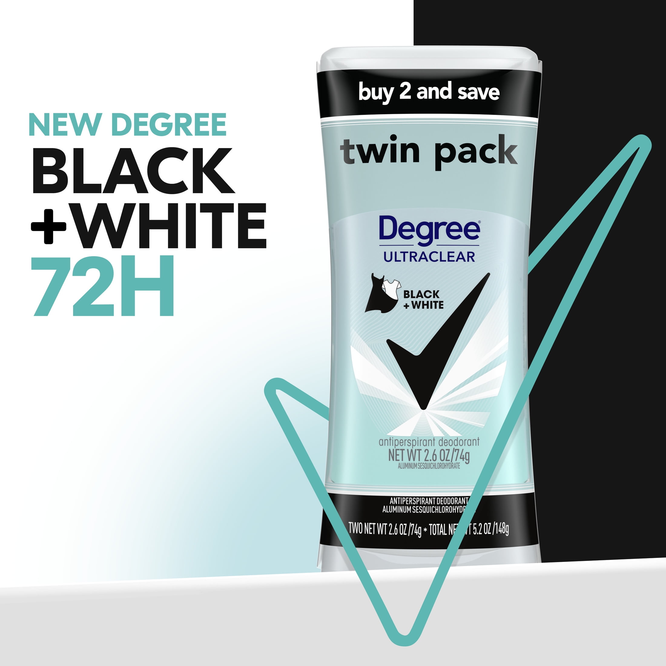 (2 pack) Degree Ultra Clear Long Lasting Women's Antiperspirant Deodorant Stick Twin Pack, Fresh, 2.6 oz