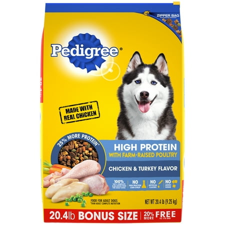 Pedigree Adult Dry Dog Food, High Protein, Chicken and Turkey Flavor, 20.4 lb.