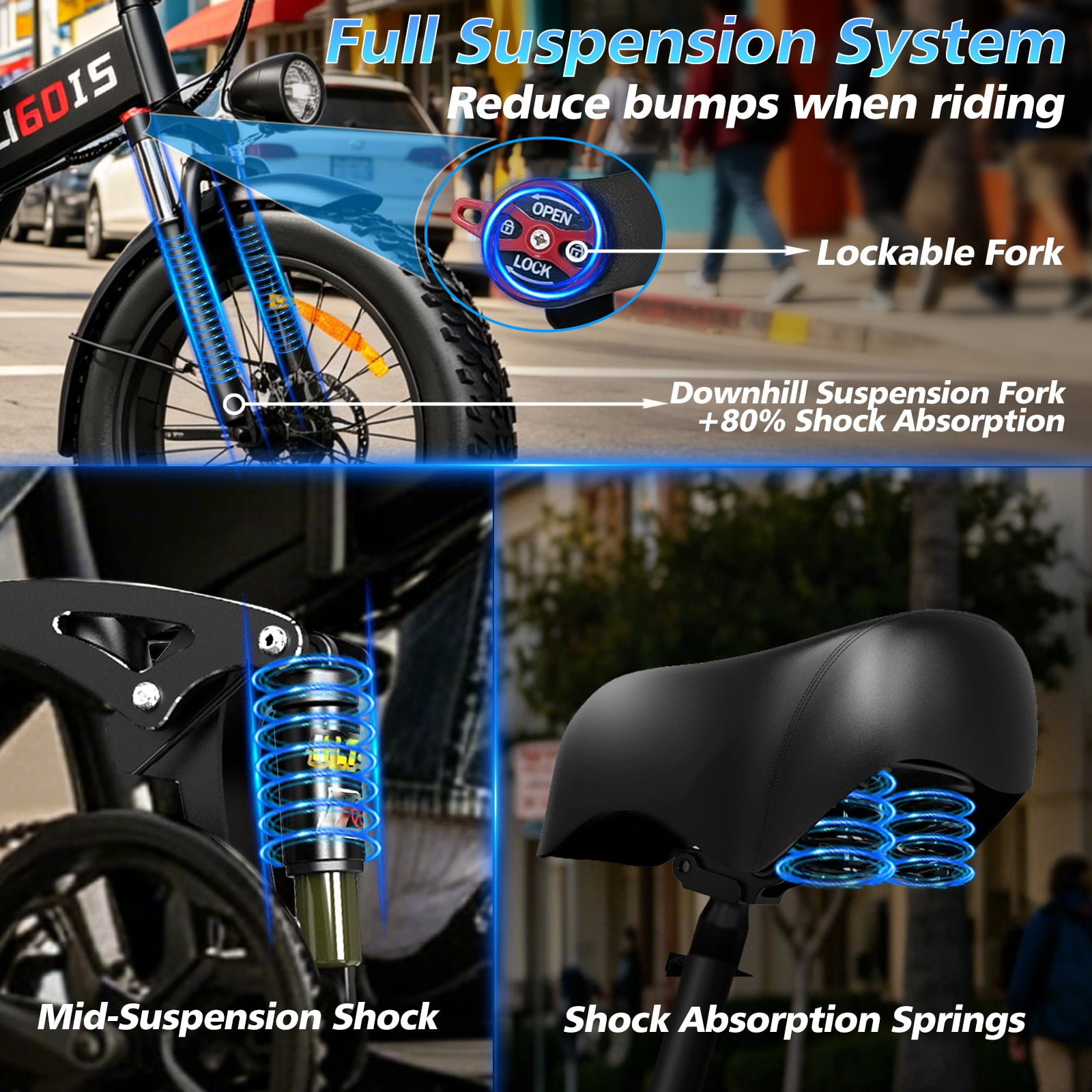GugoIs 1500W Peak Electric Bike, 20" x 4.0 Fat Tire Electric Mountain Bike, 48V 20Ah Battery Folding Ebike with Rear Rack, 7 Speed E-Bicycle, Lockable Suspension Fork, off-road UL2849