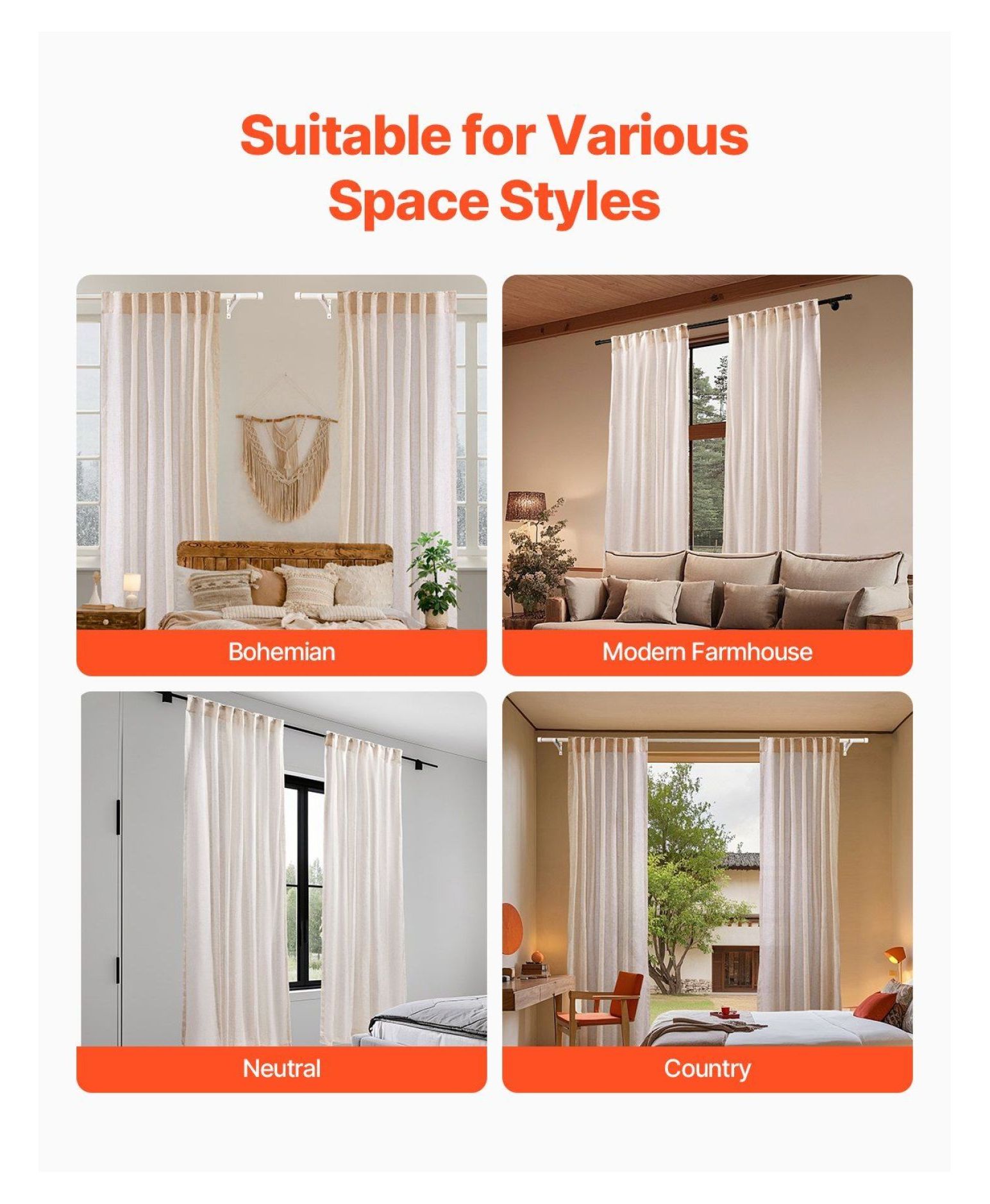 Natural Linen Curtains 52x84 Inch 2 Panels, Light Filtering Semi Sheer Drapes