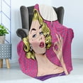 thumbnail image 4 of Vintage Soft Flannel Fleece Throw Blanket, Pop Art Blonde Woman Making OK Sign on Dotted Background Retro Comic Book Design, Cozy Plush for Indoor and Outdoor Use, 50" x 60", Multicolor, by Ambesonne, 4 of 5