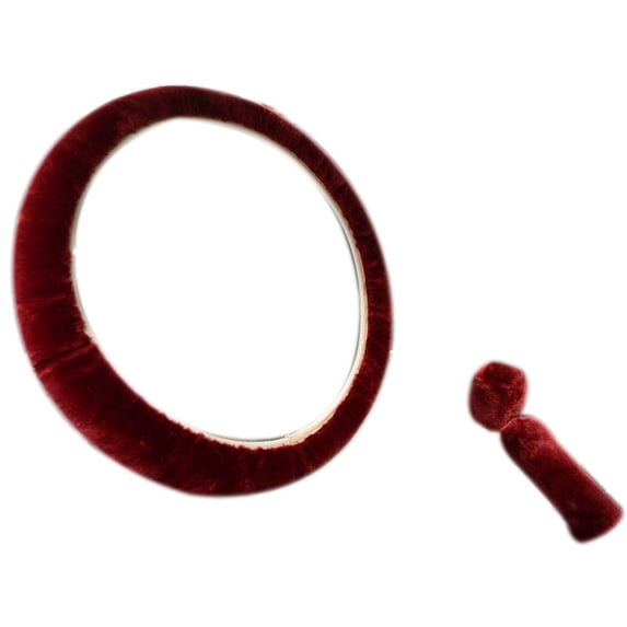 Patpan 3Pcs/set Car Warm Plush Steering Wheel Cover Gear Handbrake Sleeve Universal Fitting Wine red
