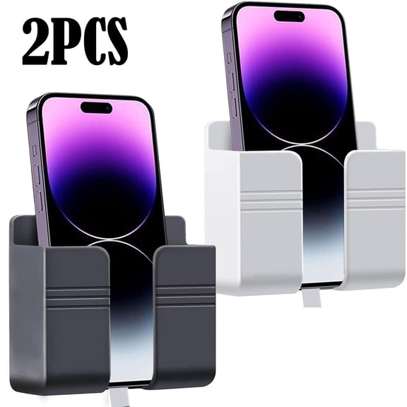 2Pcs Phone Holder Wall Mounted, Phone Stand with Self Adhesive. Phone Holder for Shower/Charging.Co mpatible with iPhone and Android (White,Black)