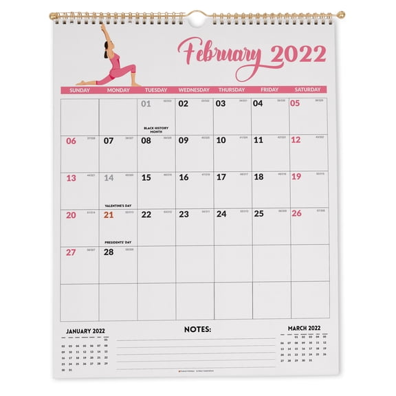 Inkdotpot16"x12.5"WallCalendar- Runs until December 2023Hanging Spiral Bound MonthlyCalendar2022-2023 for Home or Office+ Bonus Sticker Sheet -Yoga