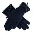 thumbnail image 2 of Dyfzdhu Fall Winter Screen Gloves Outdoor Driving Riding Warm Gloves Women Fleece Bow Knot Non Down Fleece Gloves Navy, 2 of 4