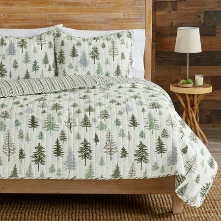 Great Bay Home Rustic Lodge Trees Reversible Reversible Quilt Set With Shams (Twin  Truckee)