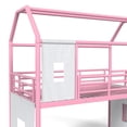 thumbnail image 5 of Bellemave Twin Over Full Bunk Bed with Slide and LED, Metal Floor House Bed with Wardrobe and Movable Storage Cabinet for Kids, No Box Spring Required, Pink, 5 of 9