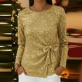 thumbnail image 2 of Lenpel Sequin Tops for Women Sparkly Long Sleeve Crew Neck Bow Tie Side Slim Glitter Party Blouses Dressy Casual Tops(Gold,Small), 2 of 5
