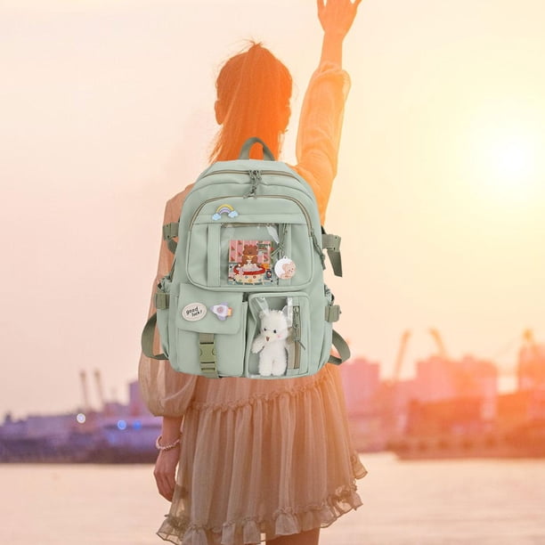 Mochila para mujer Bolsa de nailon Mochila portátil para vacaciones de regalo de cumpleaños al aire libre Verde