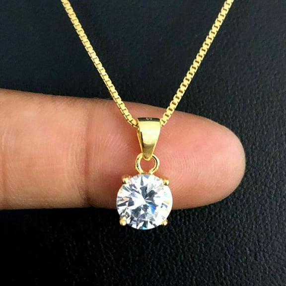 1Ct Lab Created Diamond Round Cut Solitaire Gift Pendant 14K Yellow Gold Plated