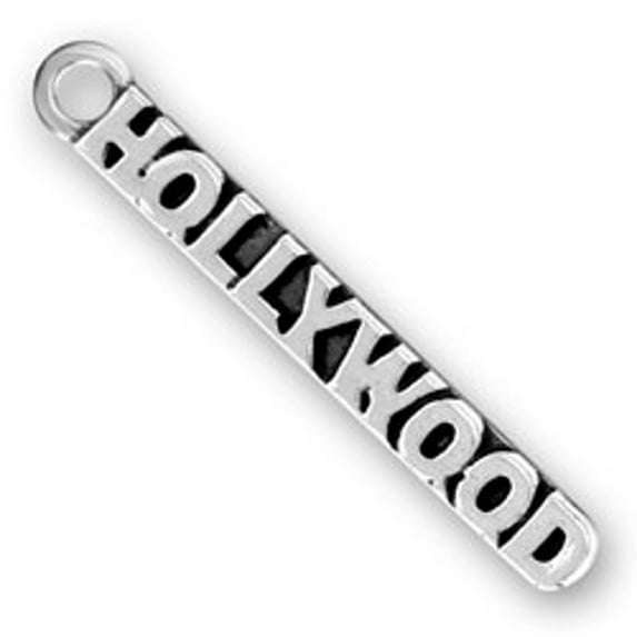 Sterling Silver 16" .8mm Box Chain Hollywood Word Pendant Necklace