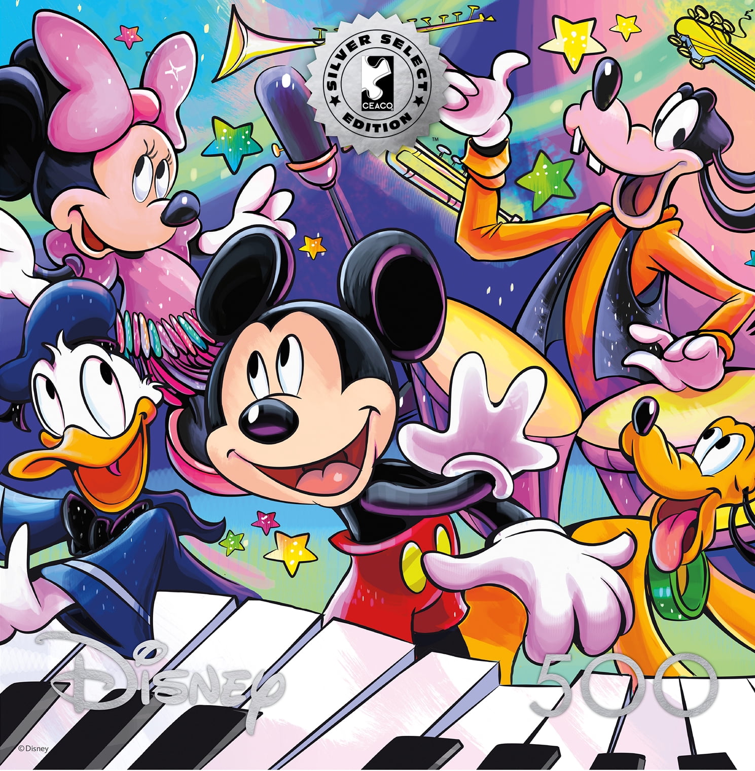 Ceaco Silver Select Disney Mickey's Music 500-Piece Interlocking Jigsaw Puzzle for Adults Ages 14+