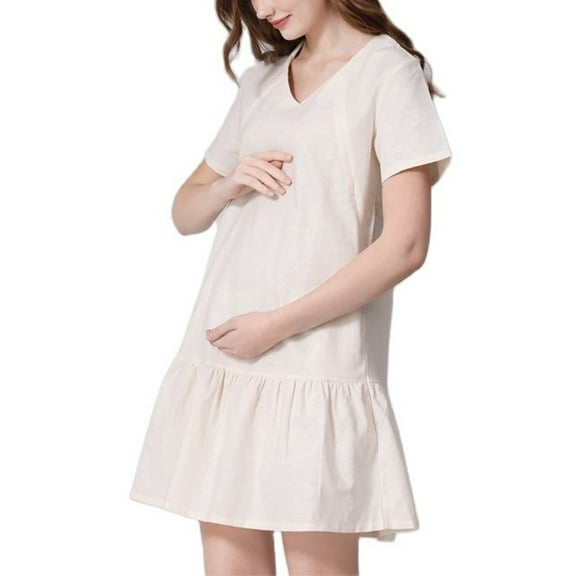 Danhjin White Maternity Nursing Mini Dress Summer Short Sleeve Breastfeeding Casual Plus Size Solid Color Spring Crew Neck Lightweight Dresses S-XXXXL