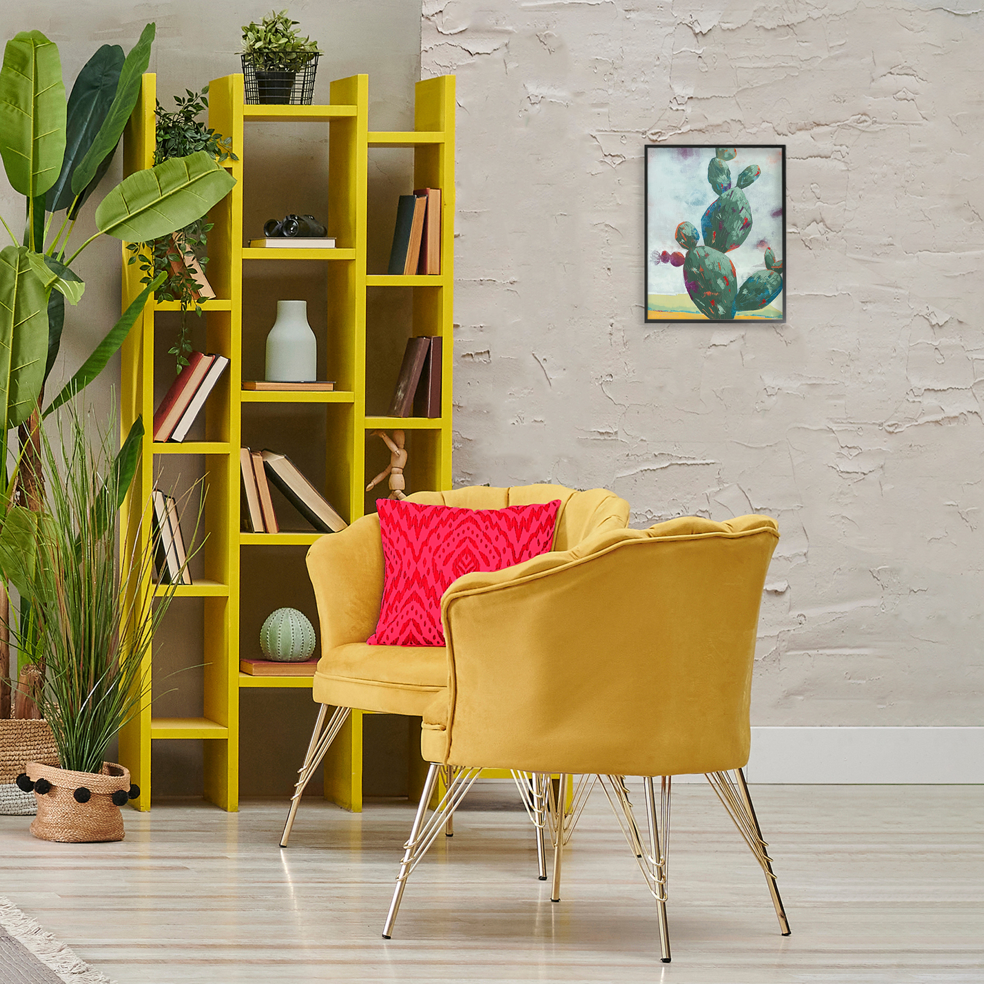 Stand Tall Rounded Cacti Black Framed Giclee Art, design by Dianna Fritzler