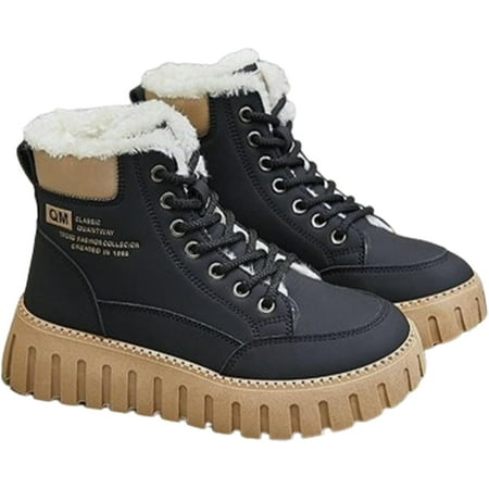 Outdoor Winter Snow Boots For Women - Womens Work Hiking Ankle Boots Leather High Top Shoes With Fleece For Warmth