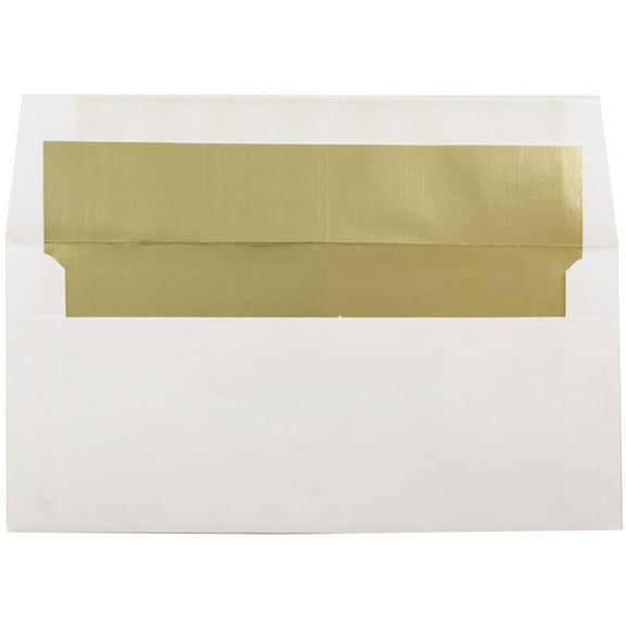 JAM Paper Foil Lined Invitation Envelopes, 3 7/8 x 8 1/8, White with Gold Foil, 50 per Pack