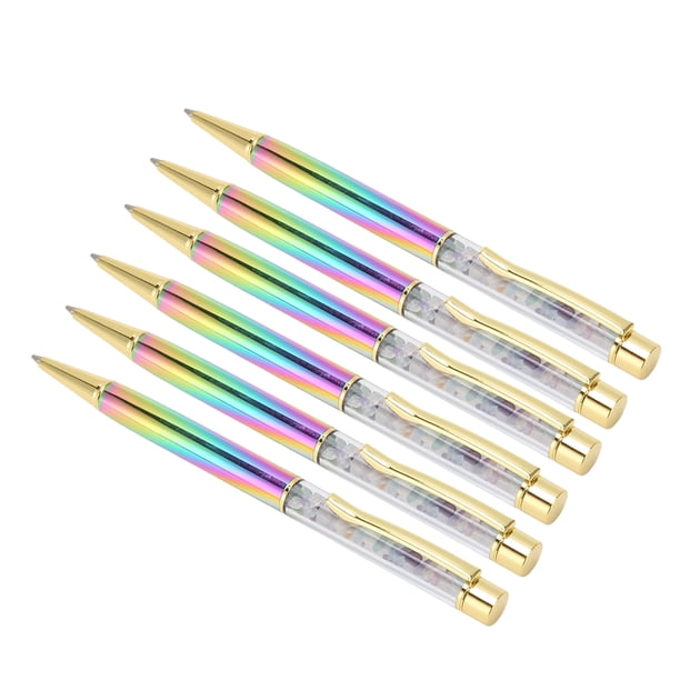 6 Bolígrafos De Piedra De Cristal, Metálicos Elegantes, Tinta Negra, Adecuados Para El Hogar, Oficina, Escuela, Gran Navidad, Boda