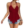 thumbnail image 2 of Halter Tops for Women V Neck Hollow Mesh Going Out Outfits Y2k Babydoll Top Sleeveless Clubwear, 2 of 5