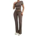 thumbnail image 2 of GZWYHT Sets for Women Long Sleeve Sets for Women Leisure Suit Women's 2 Set Casual Clothing Short Sleeve Cropped Top Flared Pants Sportswear Lounge Sets for Women Track Suits for Women Set Brown L, 2 of 9