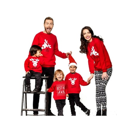 

wybzd Family Matching Christmas Sweatshirt Xmas Unisex Reindeer Print Pullover Jumper Sweater