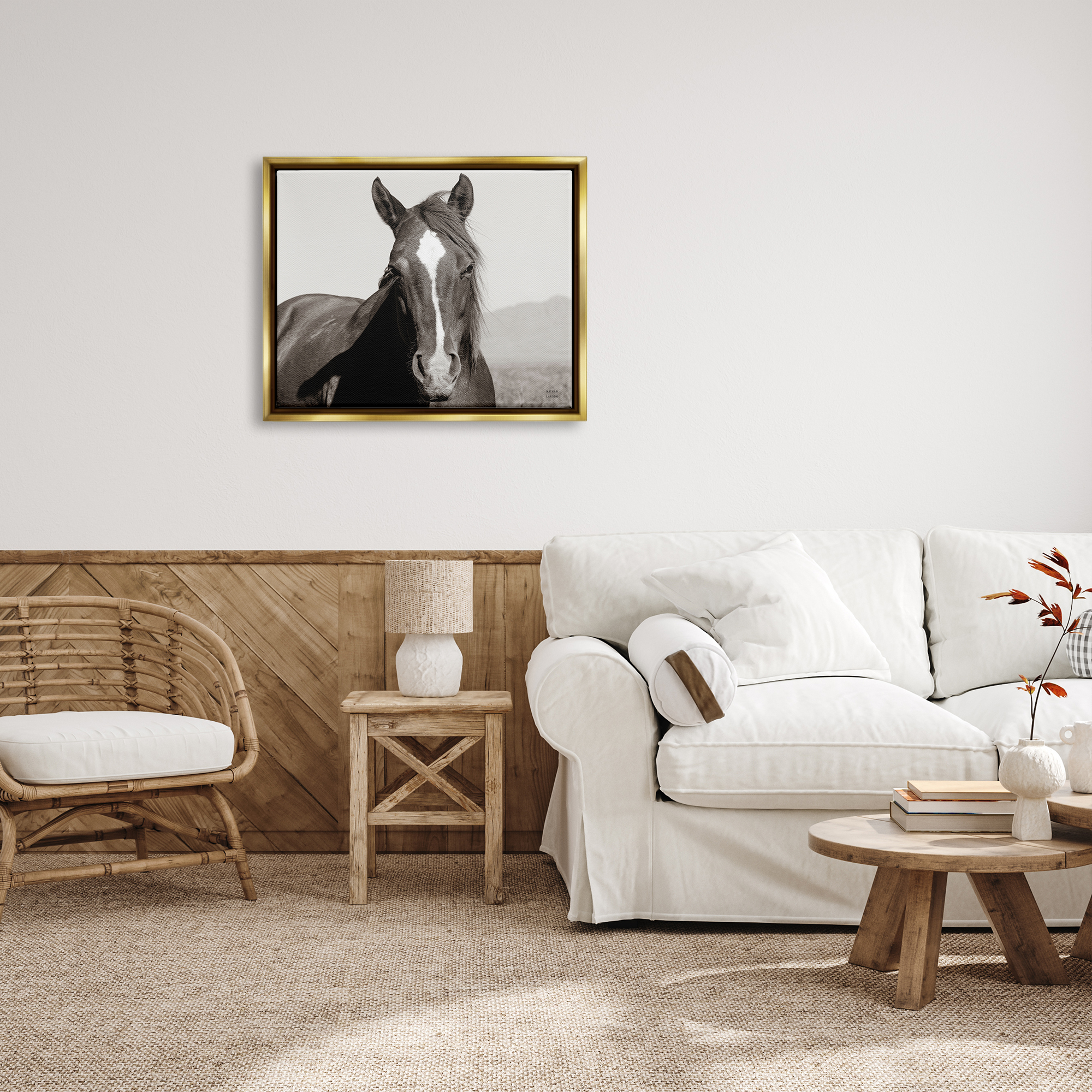 Stupell Industries Windblown Stallion Portrait Animals & Insects Photography Gold Floater Framed Art Print Wall Art, 31 x 25