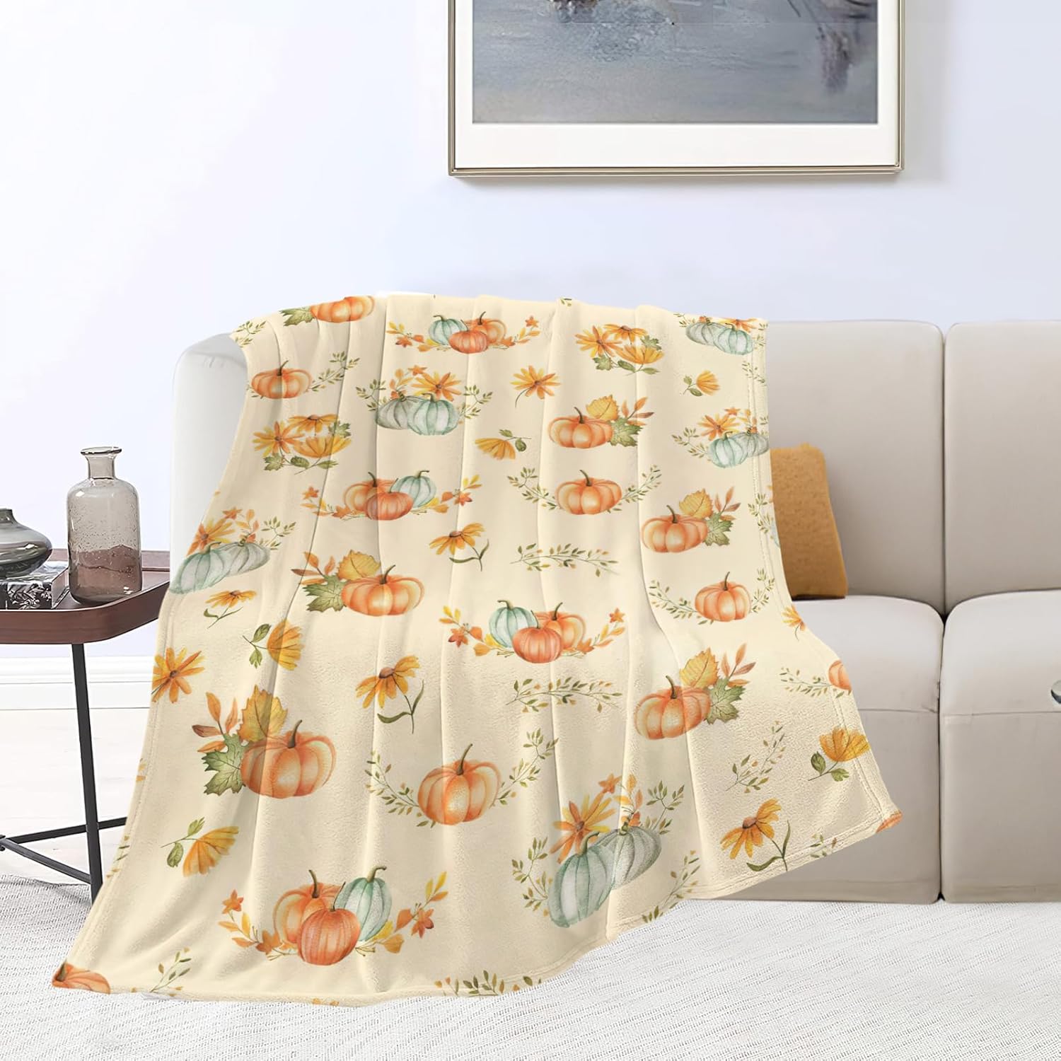 Fall Pumpkin Blanket Ultra Soft Cozy Autumn Pumpkins Throw Blanket Fleece Fuzzy Plush Bedding Harvest Blanket Thanksgiving Gifts for Bed Kids Adults 50"x40"