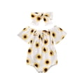 thumbnail image 1 of FOCUSNORM Barboteuse Tournesol Sans Manches à Volants pour Bébés Filles avec Bandeau, 1 of 6