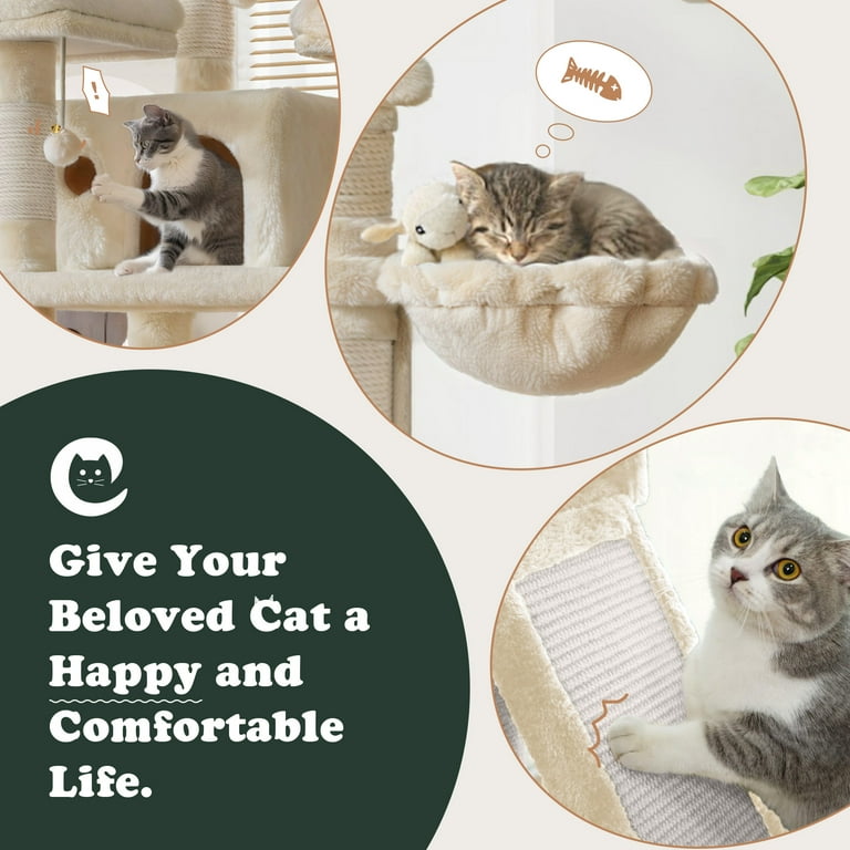 Amolife XL 68 Inch Modern Indoor Cat Tower, Multi-Level Cat Tree