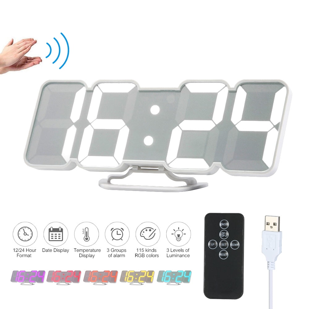 Temperature Black Shell White Digital Nightlight and 8 Dimming Levels CO-Z 17.3 3D Led Wall Clock Digital Clock with Large Display Timer Calendar 3D Digital Clock with Remote Control 