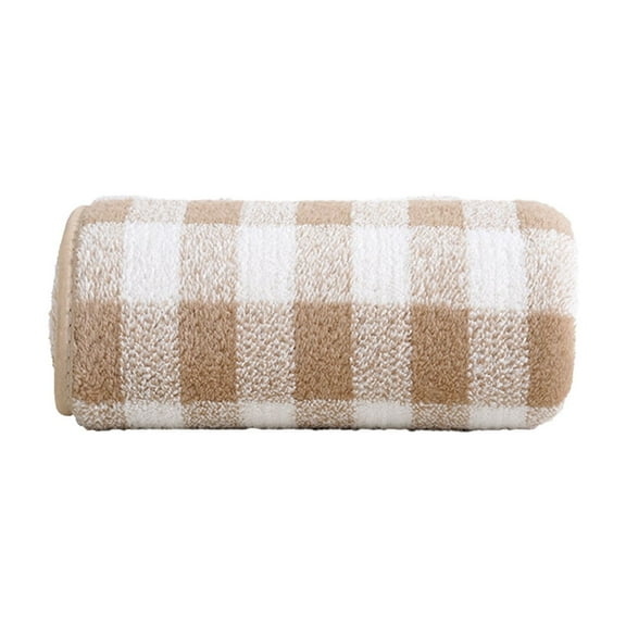 CuiLiyq 1 Pcs Checkered Coral Velvet Hand Towels, 29.5" x 13.8" Soft Absorbent Bath Towel Decorative Checkered Design Towel for Bathroom Kitchen Beach Spa Gym, Khaki