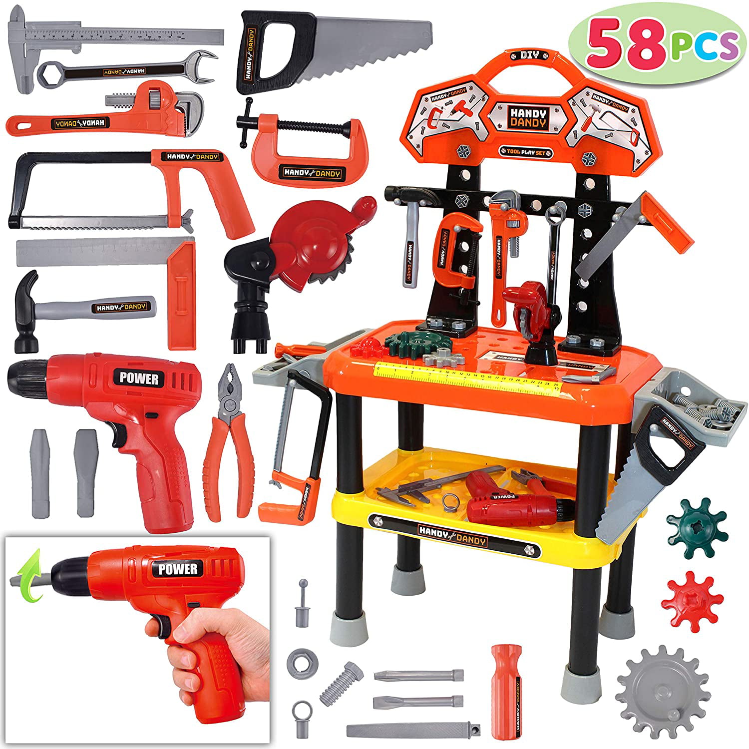 Kids Play Pretend Toy Tool Set Workbench Construction Workshop Toolbox-Tools 