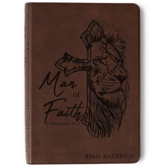 Personalized NASB 1995 Large Print Compact Bible, Custom Engraved Name, Man of Faith Lion Design, Christian Gift, Baptism Gift, Gift for Him