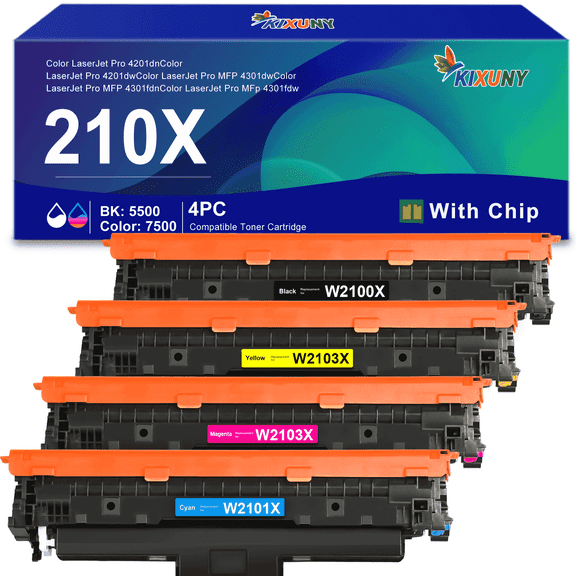210X Toner Cartridges 4 Pack High Yield (with Chip) Compatible for HP 210X 210A for Color Laserjet Pro MFP 4301fdw 4301fdn Pro 4201dw 4201dn Series Printer (Black,Cyan,Magenta,Yellow)