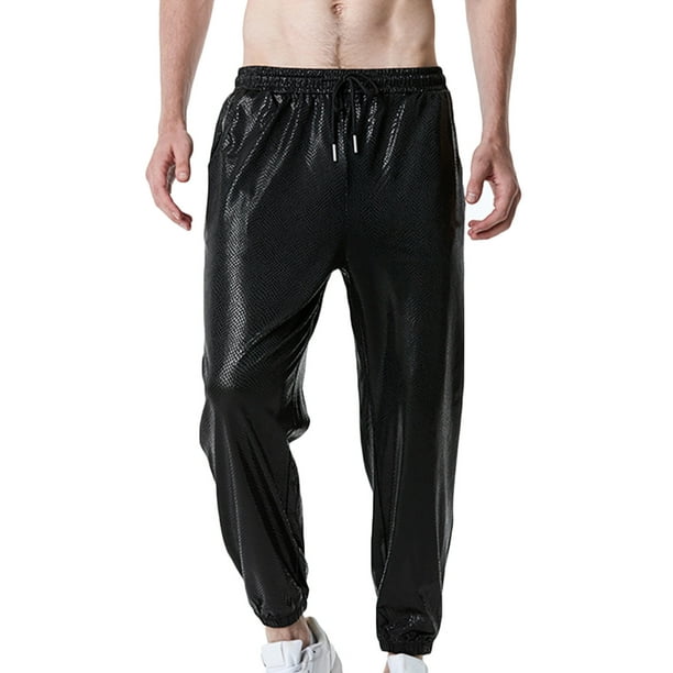 bånd naturpark film XFLWAM Mens Metallic Shiny Jogger Sweatpants Disco Party Elastic Trousers  Black XL - Walmart.com