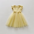 thumbnail image 4 of Tulle Ruffle Sleeve Bow Dress for Girls Kids Flower Girl Birthday Party Outfit Princess Wedding Guest Casual Polyester Yellow,Size 7-8 T, 4 of 5