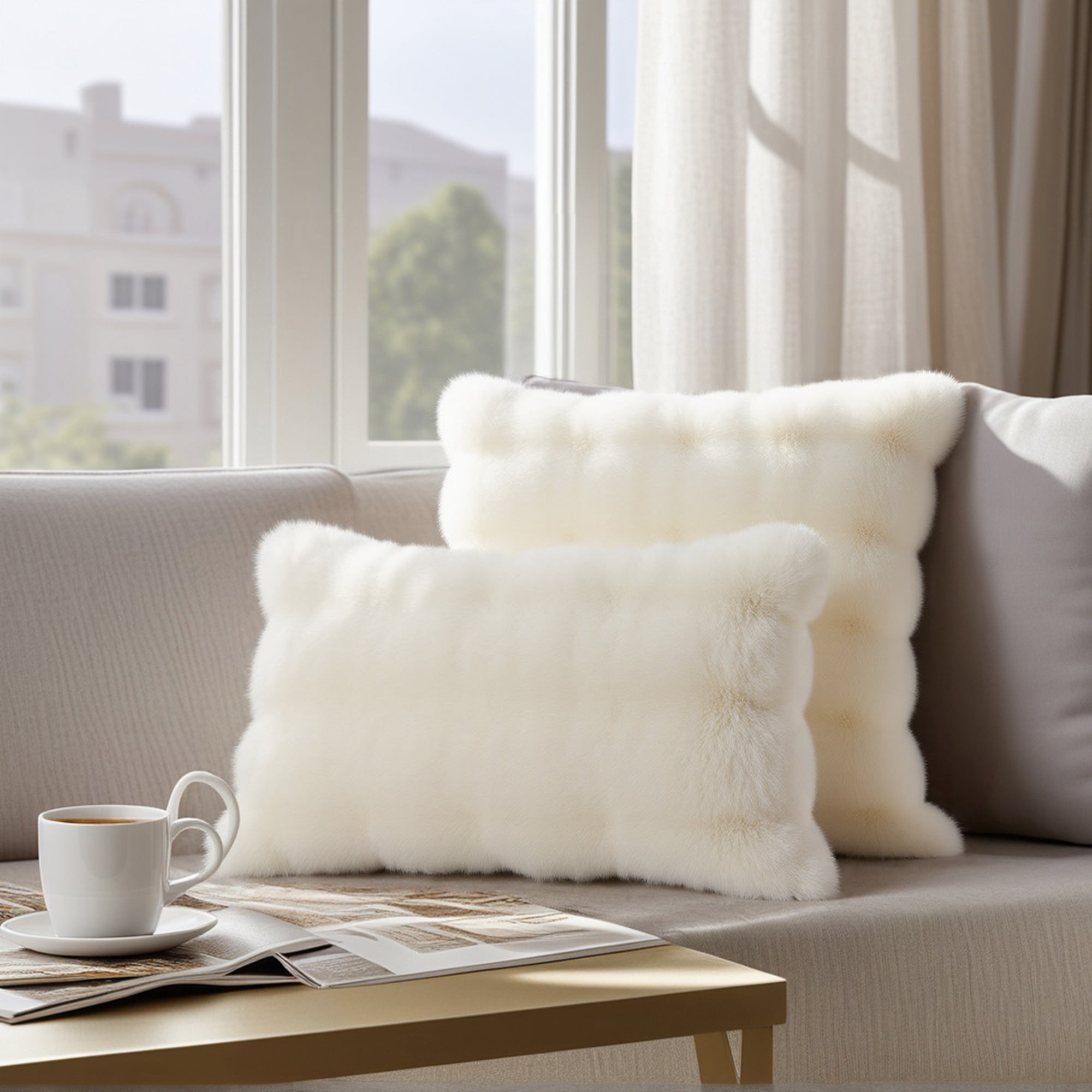 Unique Bargains 2pcs Soft Fluffy Pillow Covers for Living Room White 18" x 18"