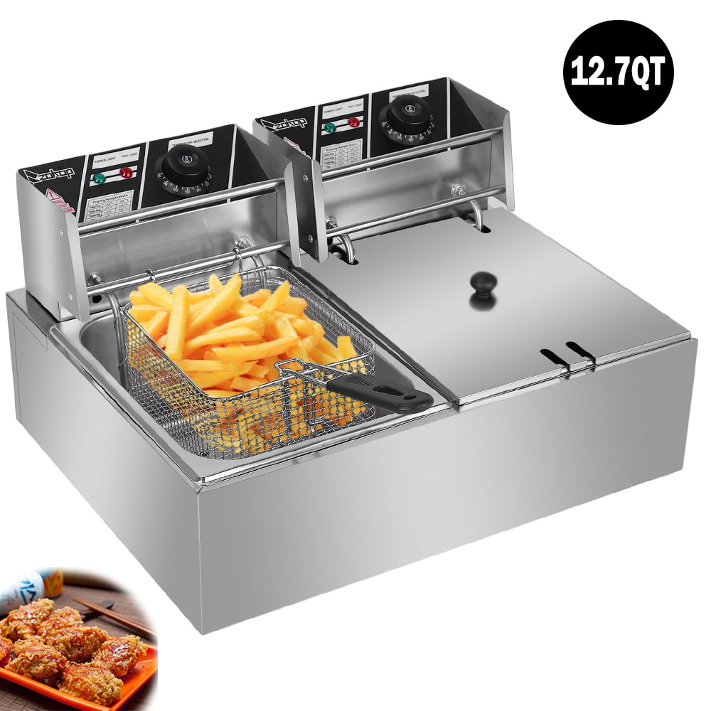 Baskets 20L Commercial Electric Deep Fryer Fat Chip Dual Tank Stainless Steel 