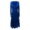 thumbnail image 5 of Women Gala Dresses Western Style Button Front Ruffle Detail Long Sleeve Maxi Dress Vintage Dress Formal Evening Dresses Blue L, 5 of 6