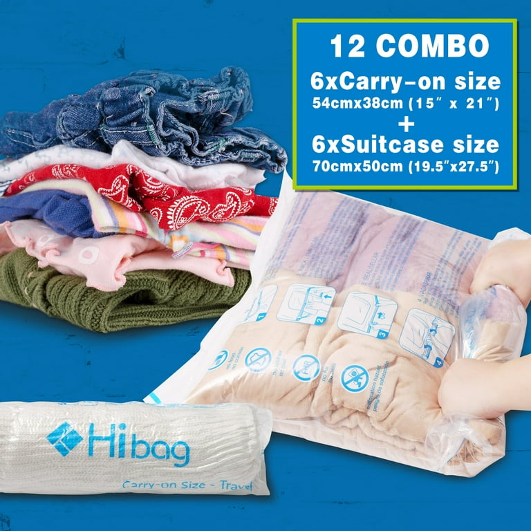 Hibag 12 Travel Compression Bags, Hibag 12-Pack Roll-up Space Saver Storage  Bags for Travel, Suitcase Size (12-Travel)